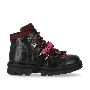 New PINKO Zenzero Black Fuchsia Leather Combat Boot Women's - Size 38/8-8.5
